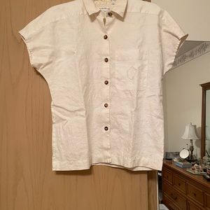 Liz Claiborne Linen Size 10 Cap Sleeve Button Front Shirt
